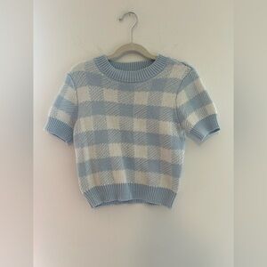 Aeropostale Light Blue & Cream Check Knit Short Sleeve Sweater